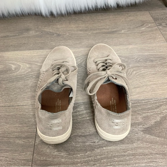 Toms Lenox Sneakers Shoes Lace Up Suede Woven Panel Desert Grey Women Size 6 - Picture 10 of 16